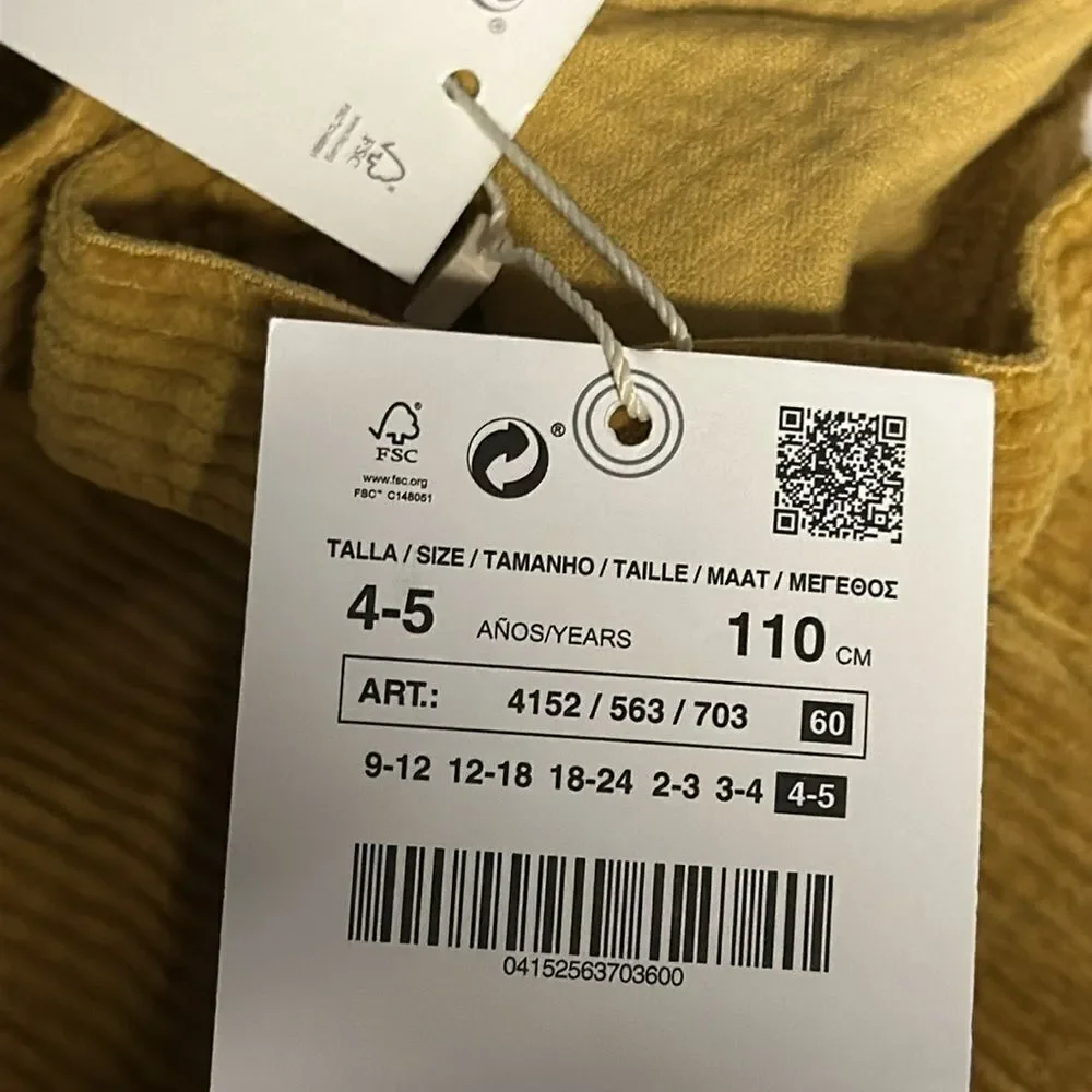 ZARA Kids | Mustard | CORDUROY PINAFORE DRESS